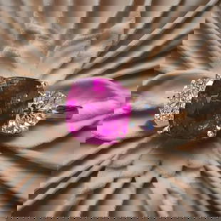 14K WHITE GOLD ENGAGEMENT RING NATURAL  CUSHION PINK SAPPHIRE 3.12CT GIA CERT: 14K WHITE GOLD ENGAGEMENT RING NATURAL CUSHION PINK SAPPHIRE 3.12CT GIA CERT Gorgeous 14k white gold natural untreated pink sapphire engagement three-stone ring. center set natural pink sapphire cushi