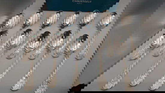 CHRISTOFLE JARDIN D'EDEN STERLING SILVER DESSERT SPOON SET OF 11 WITH BOX: CHRISTOFLE JARDIN D'EDEN STERLING SILVER DESSERT SPOON SET OF 11 WITH BOX Christofle Jardin D'eden Sterling Silver Dessert Spoon Set of 11 Weight Per Spoon - 1.24 Ozt Total Weight - 13.18 OZT Excellen