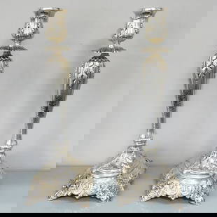 MARTELLA STERLING SILVER VENICE PATTERN CAST CANDLESTICK HOLDER SET - 16" TALL: MARTELLA STERLING SILVER VENICE PATTERN CAST CANDLESTICK HOLDER SET - 16" TALL Martella Fatto A Mano Sterling Silver Venice Pattern Casting Candlesticks Set - No Monograms Height - 16" Tall Top Width