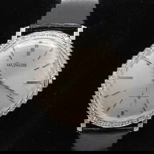 JAEGER-LECOULTRE 789113 14K WHITE GOLD DIAMOND BEZEL LADIES WATCH 34MM: JAEGER-LECOULTRE 789113 14K WHITE GOLD DIAMOND BEZEL LADIES WATCH 34MM Vintage Jaeger-LeCoultre 14K White Gold Diamond Bezel Ladies Watch with Aftermarket Genuine Black Snake Leather Strap Case Size -