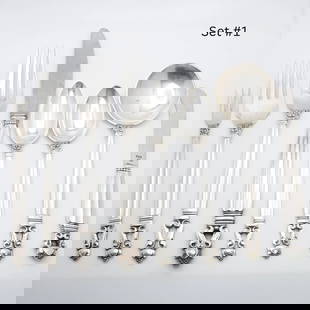 GEORG JENSEN JOHAN ROHDE STERLING SILVER ACORN 8 PIECE FLATWARE SET NO MONOGRAM: GEORG JENSEN JOHAN ROHDE STERLING SILVER ACORN 8 PIECE FLATWARE SET NO MONOGRAM Vintage Georg Jensen Design by Johan Rohde Sterling Silver Acorn Pattern 8-Piece Flatware Set No Monogram - Great Estate