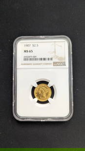 1907 $2.5 GOLD LIBERTY HEAD QUARTER EAGLE COIN NGC MS 65: 1907 $2.5 Gold Liberty Head Quarter Eagle NGC Certified - MS 65 Book Value - $1175