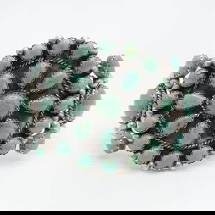 RUNNING BEAR STERLING GREEN TURQUOISE FLOWER CLUSTER NAVAJO CUFF BRACELET 6.5": RUNNING BEAR STERLING GREEN TURQUOISE FLOWER CLUSTER NAVAJO CUFF BRACELET 6.5" Running Bear Sterling Silver Green Turquoise Cluster Handmade Navajo Open Cuff Bracelet Fits up to 6.5" Wrist Diameter -