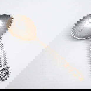 GEORG JENSEN JOHAN ROHDE STERLING SILVER ACORN SMALL SERVING SPOON 7.8": GEORG JENSEN JOHAN ROHDE STERLING SILVER ACORN SMALL SERVING SPOON 7.8" Vintage Georg Jensen Design by Johan Rohde Sterling Silver Acorn Pattern Small Serving Spoon Length - 7.8" Est. Retail - $425 US
