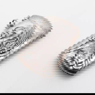 STERLING SILVER GRIFFIN MOTIF VESTA MATCH CASE HOLDER - 2" X 1.25": STERLING SILVER GRIFFIN MOTIF VESTA MATCH CASE HOLDER - 2" X 1.25" Vintage Sterling Silver Griffin Motif Vesta Match Case Holder Size - 2" x 1.25" Width - 11mm Thick Bail Width - 6mm Total Weight - 23