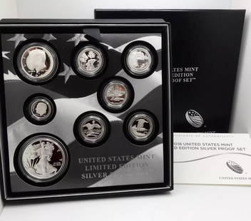 2018 S U.S MINT LIMITED EDITION SILVER PROOF 8 COIN SET - OGP & COA #Q2: 2018 S U.S MINT LIMITED EDITION SILVER PROOF 8 COIN SET - OGP & COA #Q2 2018 S U.S Mint Limited Edition 8 Coins Silver Proof Set OGP & COA Included