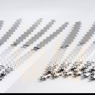 GEORG JENSEN STERLING SILVER HANDLE STAINLESS STEEL ACORN FRUIT KNIFE 6.5": GEORG JENSEN STERLING SILVER HANDLE STAINLESS STEEL ACORN FRUIT KNIFE 6.5" Vintage Georg Jensen Design by Johan Rohde Sterling Silver Handle Stainless Steel Acorn Pattern Fruit Knife Length - 6.5" Est