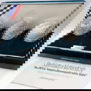 1994 P U.S MINT VETERANS COMMEMORATIVE SILVER 3 COINS PROOF SET OGP COA #25: 1994 P U.S MINT VETERANS COMMEMORATIVE SILVER 3 COINS PROOF SET OGP COA #25 1994 P U.S Mint Veterans Commemorative Silver Dollar 3 Coins Proof Set OGP & COA Included