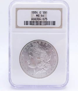 1884-O MORGAN SILVER DOLLAR $1 COIN - NGC MS 64: 1884 - New Orleans Morgan Silver Dollar .900 Fine Silver $1 Coin NGC Certified - MS 64 NGC Cert #
