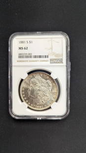 1881 S MORGAN SILVER $1 DOLLAR COIN  - NGC MS MS 62: 1881 S Morgan Silver $1 Dollar Coin NGC Certified - MS 62