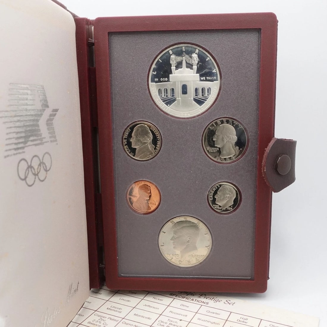 1984 S OLYMPIC PRESTIGE 6 COIN PROOF SET - COA & BOX (1 of 2)