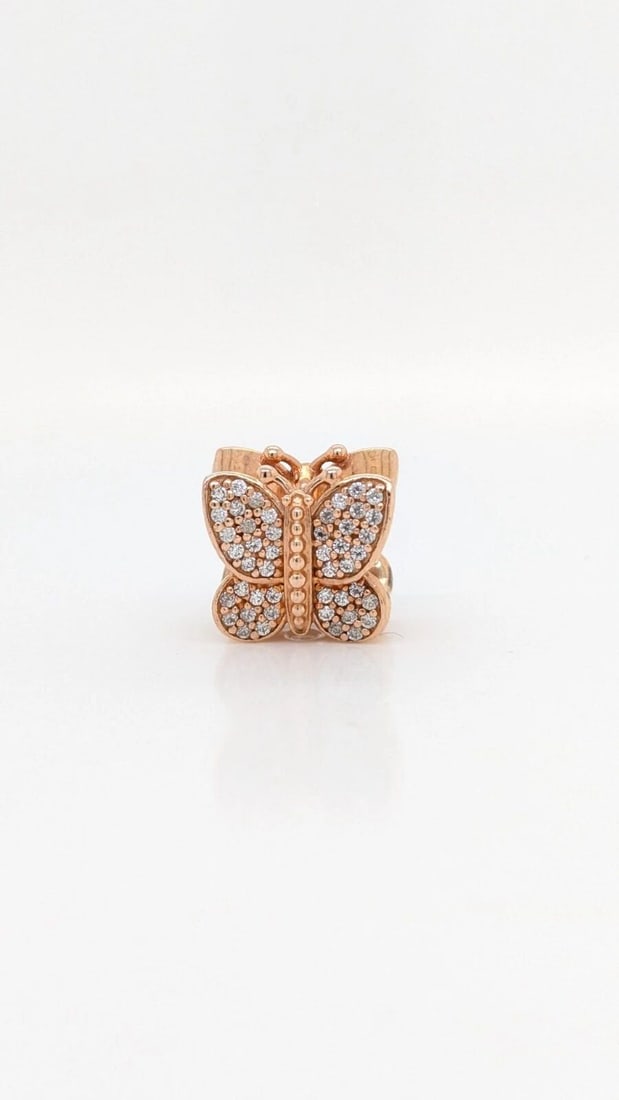 AUTHENTIC PANDORA ROSE GOLD PLATED PAVE BUTTERFLY BEAD CHARM ALE: AUTHENTIC PANDORA ROSE GOLD PLATED PAVE BUTTERFLY BEAD CHARM ALE Authentic Pandora Rose Gold Plated Charm ALE