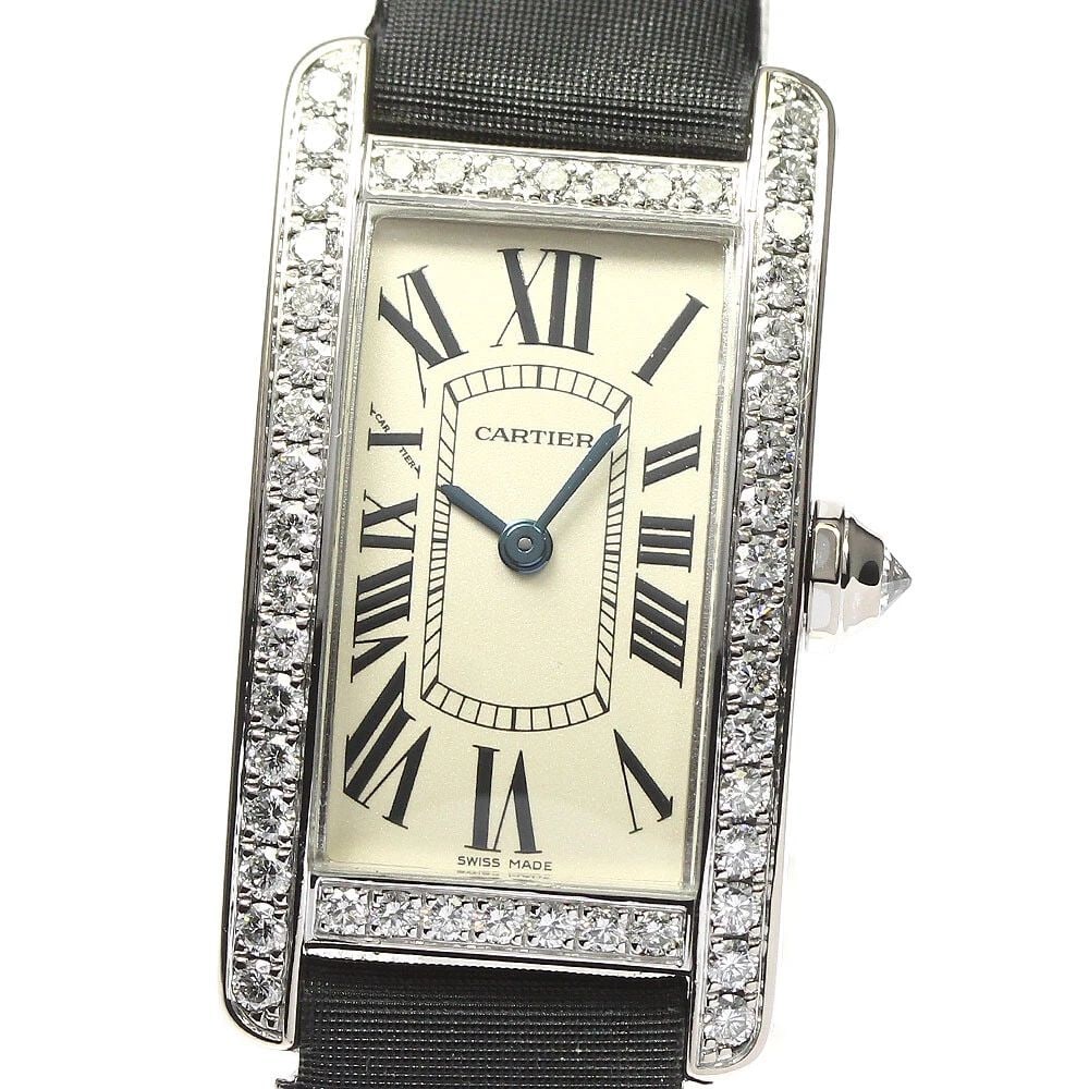 CARTIER WB707331 TANK AMERICAN SM K18WG DIAMOND BEZEL QUARTZ LADIES WATCH: CARTIER WB707331 TANK AMERICAN SM K18WG DIAMOND BEZEL QUARTZ LADIES WATCH Item Description condition rank Body rank AB+ Belt trunk B Product condition glass in good condition Case slight scratches, sm