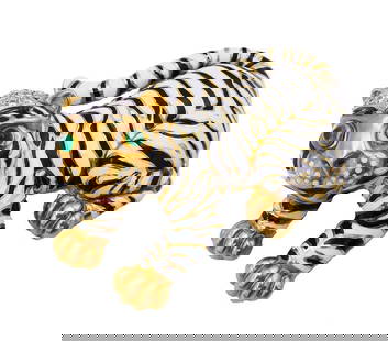 VINTAGE DAVID WEBB BROOCH PIN CLIP 18K GOLD ENAMEL TIGER ESTATE JEWELRY: VINTAGE DAVID WEBB BROOCH PIN CLIP 18K GOLD ENAMEL TIGER ESTATE JEWELRY DAVID WEBB 18 karat Yellow Gold Diamond Enamel Tiger Brooch A cute vintage David Webb brooch in 18 karat yellow gold, featuring
