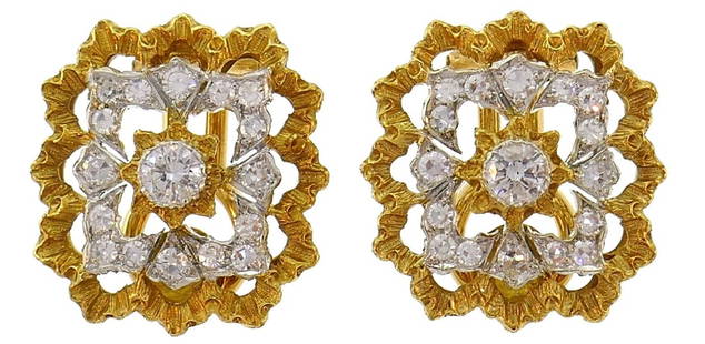 BUCCELLATI DIAMOND EARRINGS 18K GOLD VINTAGE ITALIAN ESTATE JEWELRY: BUCCELLATI DIAMOND EARRINGS 18K GOLD VINTAGE ITALIAN ESTATE JEWELRY Vintage Buccellati Diamond 18k Gold Earrings Classy and timeless ear clips created by Buccellati in Italy in the 1980s. Feminine, we