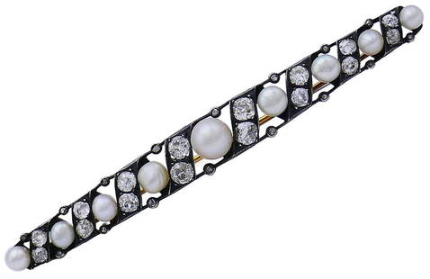 VICTORIAN NATURAL PEARL DIAMOND TIE PIN IN SILVER AND 14K YELLOW GOLD GIA REPORT: VICTORIAN NATURAL PEARL DIAMOND TIE PIN IN SILVER AND 14K YELLOW GOLD GIA REPORT VAN CLEEF & ARPELS 18 karat Yellow GoldBracelet Fabulous antique tie pin featuring ninenatural white button and semi-ba