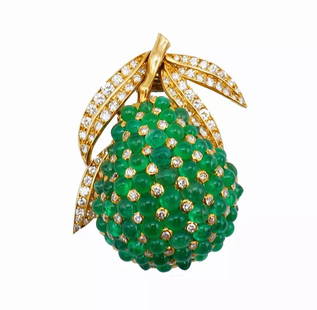 FRENCH VINTAGE BROOCH CLIP PIN 18K GOLD EMERALD ESTATE JEWELRY SIGNED J W: FRENCH VINTAGE BROOCH CLIP PIN 18K GOLD EMERALD ESTATE JEWELRY SIGNED J W Diamond Ruby Sapphire 18k Yellow Gold Wild Rose Clip Brooch A joyful, bright vintage gold clip brooch from our French brooches