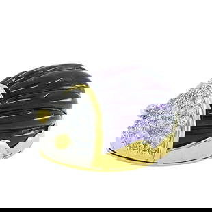 TIFFANY & CO. 18K GOLD PLATINUM DIAMOND AMETHYST SCARAB BROOCH: TIFFANY & CO. 18K GOLD PLATINUM DIAMOND AMETHYST SCARAB BROOCH DESIGNER: Tiffany & Co. CIRCA: 1993 MATERIALS: 18k Gold, Platinum GEMSTONE: Diamond, Amethyst WEIGHT: 19.8 Grams MEASUREMENTS: 13/16&rdqu