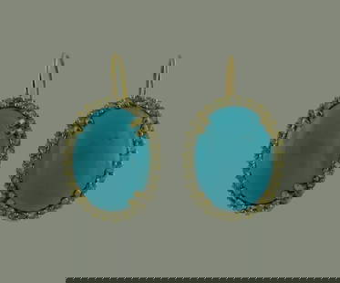 TURQUOISE DIAMOND YELLOW GOLD EARRINGS: TURQUOISE DIAMOND YELLOW GOLD EARRINGS VK JNOO Turquoise Diamond Yellow Gold Earrings · Wonderful pair of earrings that is a great addition to your collection. · Weight is 9.2 grams. · Made of 14k