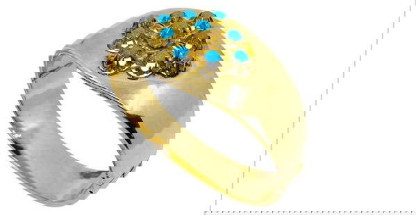 TURQUOISE BRACELET VINTAGE FRENCH JEWELRY 18K GOLD: TURQUOISE BRACELET VINTAGE FRENCH JEWELRY 18K GOLD TURQUOISE BRACELET VINTAGE FRENCH JEWELRY 18K GOLD DESIGNER: Unbranded CIRCA: 1980’s MATERIALS: 18k Yellow Gold GEMSTONE: Turquoise WEIGHT: 33.8 gr