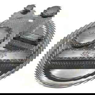 ART DECO TIFFANY & CO STERLING SILVER TRAY & SILVER CRYSTAL VANITY SET: ART DECO TIFFANY & CO STERLING SILVER TRAY & SILVER CRYSTAL VANITY SET ART DECO TIFFANY & CO STERLING SILVER TRAY & SILVER CRYSTAL VANITY SET The set includes Tiffany & Co sterling serving tray, it is