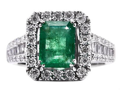 1.70 CARAT EMERALD 0.54 CARAT DIAMOND 14K WHITE GOLD GEMS STONE RING: 1.70 CARAT EMERALD 0.54 CARAT DIAMOND 14K WHITE GOLD GEMS STONE RING Title: 1.70 Carat Emerald Cut Emerald 0.54 Carat Baguette Shape G SI1 and Round Brilliant I I1 Diamond 14 Karat White Gold Gems Sto