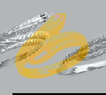 NEW 14K YELLOW GOLD LADIES FANCY CZ COCKTAIL RING SNAKE: NEW 14K YELLOW GOLD CZ RING New 14K Yellow solid gold ring Ring size 7 Measures 11mm wide on top Cubic Zirconia Polished Finish Apx Weight: 2.6g