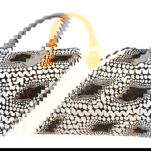 LOUIS VUITTON WHITE MONOGRAM TOWN SPEEDY 30 HANDBAG: LOUIS VUITTON WHITE MONOGRAM TOWN SPEEDY 30 HANDBAG Louis Vuitton White Monogram Town Speedy 30 Handbag KUSAMA YAYOI M40690 Description OUTSIDE : A: GOOD CONDITION!! Edge has scuffs. Scuffs, discolora