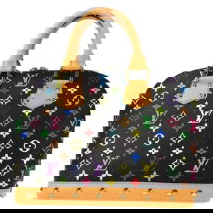LOUIS VUITTON BLACK MONOGRAM MULTICOLOR ALMA HANDBAG: LOUIS VUITTON BLACK MONOGRAM MULTICOLOR ALMA HANDBAG OUTSIDE: A : GOOD CONDITION!! Scuffs, discoloration and stains on the leather parts. Metal fittings have scuffs. Edge has scuffs. INSIDE: A+: VERY
