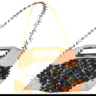 LOUIS VUITTON BLACK MULTICOLOR JUDY MM 2WAY HANDBAG: LOUIS VUITTON BLACK MULTICOLOR JUDY MM 2WAY HANDBAG OUTSIDE : A: GOOD CONDITION!! Scuffs and dirt on the leather parts. INSIDE : A: GOOD CONDITION!! Scuffs and stains on the leather parts. S : New or