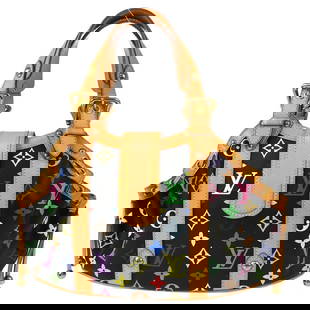 LOUIS VUITTON BLACK MONOGRAM MULTICOLOR THEDA PM HANDBAG: LOUIS VUITTON BLACK MONOGRAM MULTICOLOR THEDA PM HANDBAG OUTSIDE: AB: FAIR CONDITION!! Scuffs, suntan, discoloration, stains and dirt on the leather parts. Edge has scuffs. INSIDE: AB: FAIR CONDITION!