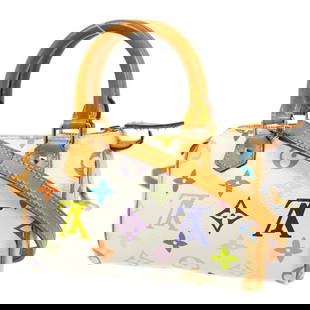 LOUIS VUITTON WHITE MULTICOLOR MINI SPEEDY HANDBAG: LOUIS VUITTON WHITE MULTICOLOR MINI SPEEDY HANDBAG pocket Outside - Inside - Size (Inch) : W 6.3 x H 3.9 x D 2.8 " Handle Drop. 2.4 " Shoulder Drop. 21.7 " Size (CM) : W 16.0 x H 10.0 x D 7.0 cm Handl