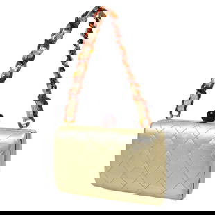 CHANEL QUILTED ACRYLIC CHAIN HAND BAG GOLD LEATHER: CHANEL QUILTED ACRYLIC CHAIN HAND BAG GOLD LEATHER pocket Outside - Inside pocket*1 Size (Inch) : W 7.1 x H 4.7 x D 2.4 " Handle Drop. 6.3 " Size (CM) : W 18.0 x H 12.0 x D 6.0 cm Handle Drop. 16.0 cm
