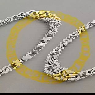 NEW 14K TWO TONE GOLD MENS BYZANTINE BRACELET: NEW 14K GOLD MENS BRACELET Bracelet measures 8.75" Long (will fit 8.5" long) Bracelet measure 0.32" Wide 14K Two tone gold, men's square byzantine hollow bracelet New Stamped 14KT Total weight 13.7 gr