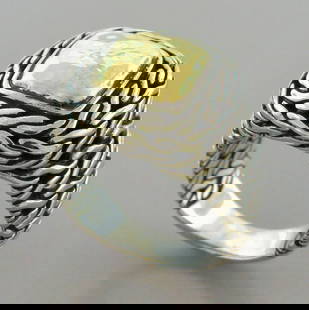 JOHN HARDY 22K GOLD STERLING SILVER LADIES HAMMERED RING: JOHN HARDY 22K GOLD AND STERLING SILVER RING Ring is a size 7 Ring head measures 0.62" x 0.62" on top John Hardy 22K yellow gold and sterling silver hammered ring Pre-owned in good condition, please r