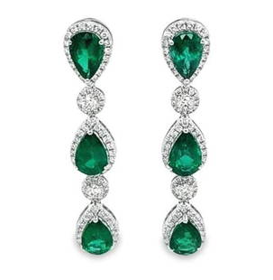 GLITTERING LRG FANCY EMERALD DIAMOND DANGLE EARRINGS: GLITTERING LRG FANCY EMERALD DIAMOND DANGLE EARRINGS LAST CALL, LAST CHANCE!! LIQUIDATION SALE!! The Following Items we are offering is a Pair of Rare 18KT Gold Large Emerald Diamond Dangle. Earrings