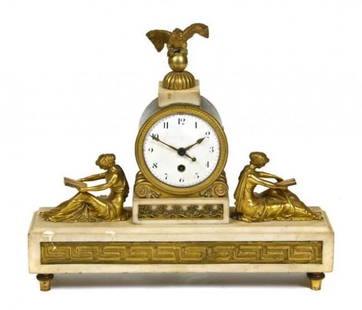 BEAUTIFUL 19TH CENTURY EUROPEAN GILT BRONZE & WHITE MARBLE MANTLE CLOCK: BEAUTIFUL 19TH CENTURY EUROPEAN GILT BRONZE & WHITE MARBLE MANTLE CLOCK BEAUTIFUL 19TH CENTURY EUROPEAN GILT BRONZE & WHITE MARBLE MANTLE CLOCK Search The Following Item we are offering is A Magnifice