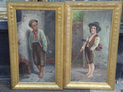 PAIR OF EXQUISITE ORIGINAL OIL EUROPEAN 19THC ITALIAN PAINTINGS OF TWO BOYS: PAIR OF EXQUISITE ORIGINAL OIL EUROPEAN 19THC ITALIAN PAINTINGS OF TWO BOYS RARE PAIR OF EXQUISITE ORIGINAL OIL EUROPEAN 19THC ITALIAN PAINTINGS OF TWO BOYS RARE PAIR OF EXQUISITE ORIGINAL OIL EUROPEA