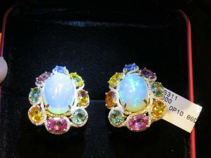 18KT GOLD LRG GORGEOUS FIERY OPAL RAINBOW SAPPHIRE EARRINGS: 18KT GOLD LRG GORGEOUS FIERY OPAL RAINBOW SAPPHIRE EARRINGS 18KT GOLD LRG GORGEOUS FIERY OPAL RAINBOW SAPPHIRE EARRINGS Last CallLast Call, LAST CHANCE!! LIQUIDATION SALE!! The Following Items we are