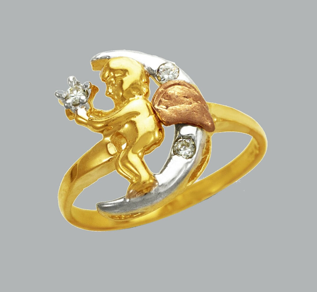 NEW 14K TRI COLOR GOLD LADIES FANCY CZ RING CUPID (1 of 1)