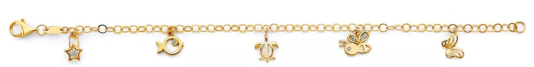 NEW 14K YELLOW GOLD CHARM CZ BABY BRACELET: NEW 14K YELLOW GOLD CHARM CZ BABY BRACELET 14K YELLOW GOLD NEW CHARM CZ BABY BRACELET WEIGHT: 2.5g