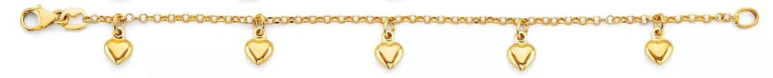 NEW 14K YELLOW GOLD HEART CHARM BABY BRACELET: NEW 14K YELLOW GOLD HEART CHARM BABY BRACELET 14K YELLOW GOLD NEW HEART CHARM BABY BRACELET WEIGHT: 2.5g