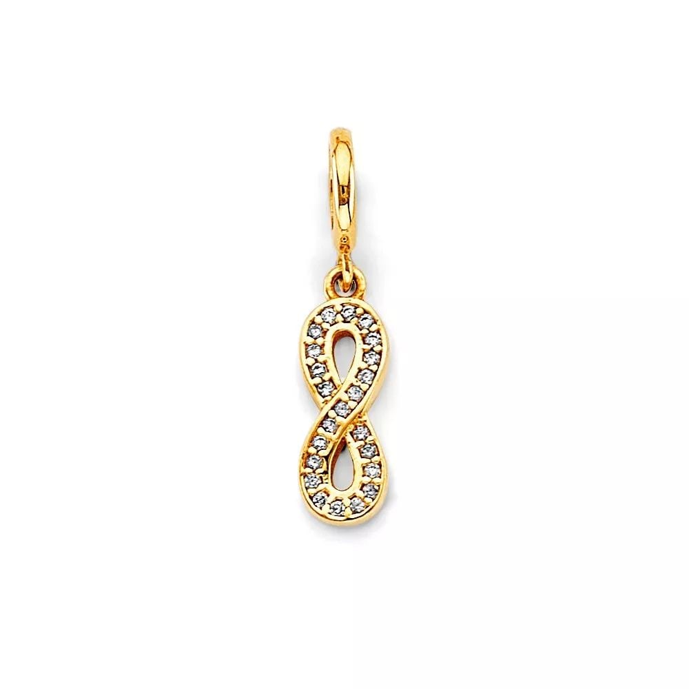 NEW 14K TWO TONE GOLD CZ INFINITY CHARM FOR MIX&MATCH BRACELET: NEW 14K TOW TONE GOLD CZ INFINITY CHARM FOR MIX&MATCH BRACELET 14K TOW TONE GOLD NEW CZ INFINITY CHARM FOR MIX&MATCH BRACELET WEIGHT: 1.5 g