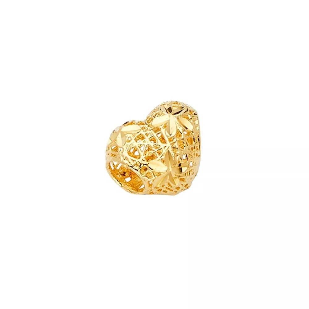 NEW 14K YELLOW GOLD FILIGREE HEART SLIDER CHARM FOR MIX&MATCH BRACELET: NEW 14K YELLOW GOLD FILIGREE HEART SLIDER CHARM FOR MIX&MATCH BRACELET 14K YELLOW GOLD NEW FILIGREE HEART SLIDER CHARM FOR MIX&MATCH BRACELET WEIGHT: 0.7 g