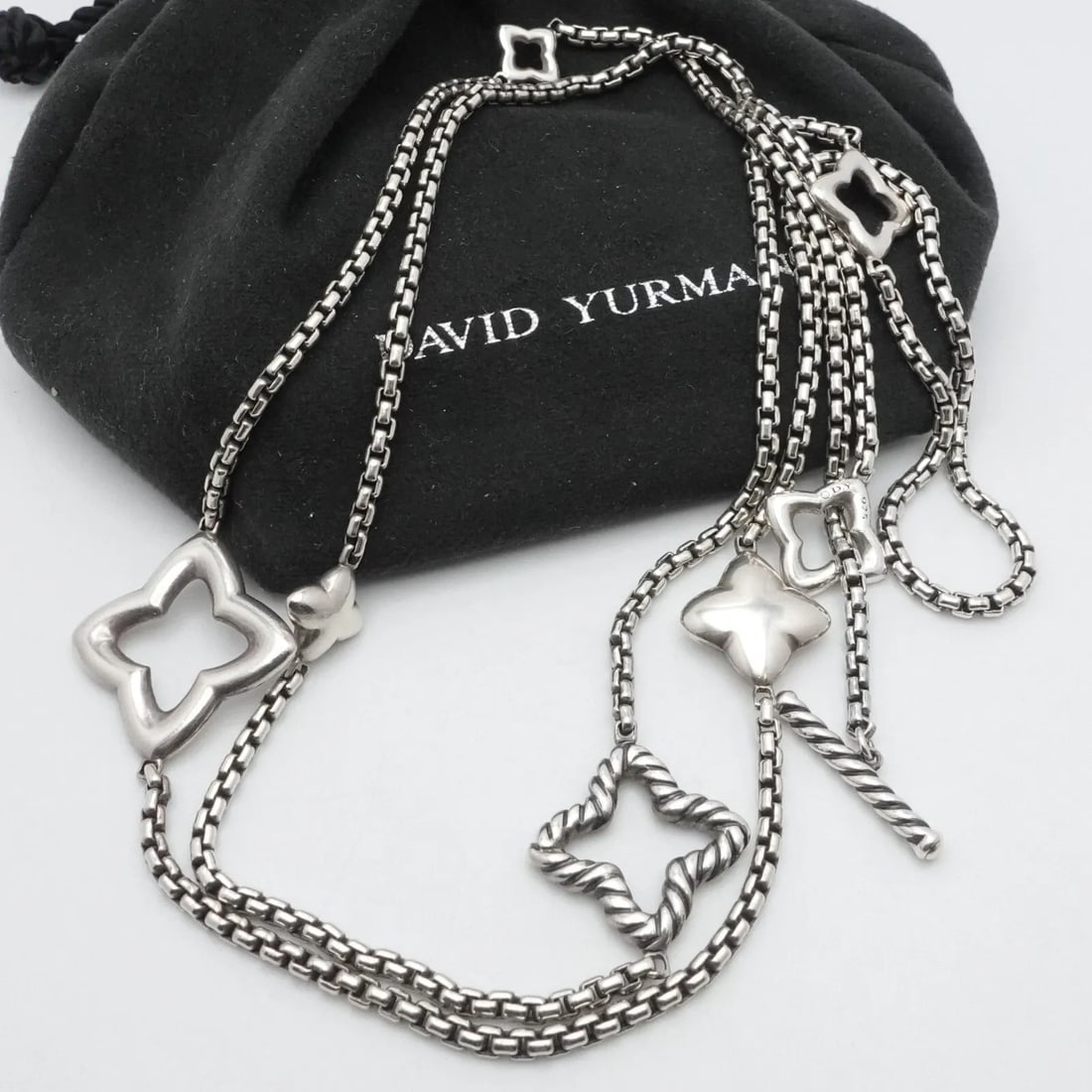 DAVID YURMAN QUATREFOIL STERLING SILVER CHAIN NECKLACE 36" POUCH (1 of 2)