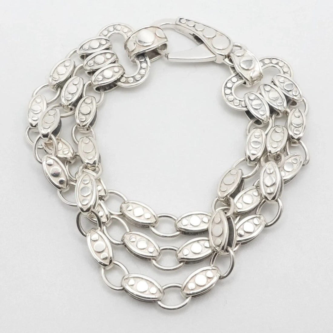 JOHN HARDY STERLING SILVER MULTI ROW CHAIN BRACELET 7.25" LONG: JOHN HARDY STERLING SILVER MULTI ROW CHAIN BRACELET 7.25" LONG John Hardy Sterling Silver Multi Row Chain Bracelet Length - 7.25" Long Wrist Size - 7" Total Chain Width - 15mm Depth - 4.5mm Thick Tota