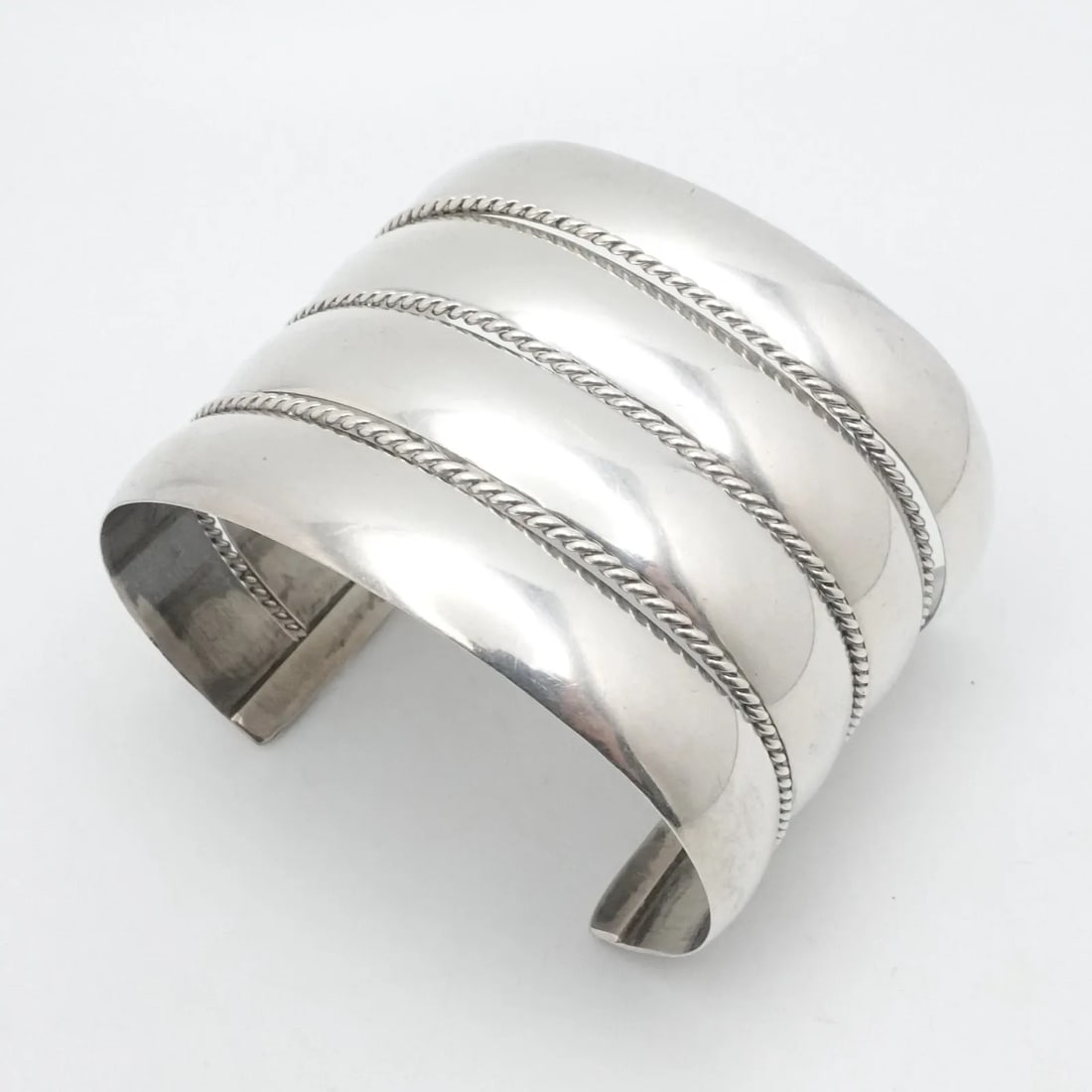 SIGNED GAHE STERLING SILVER TWIST ROPE HEAVY WIDE CUFF BRACELET 6.6" WRIST (1 of 2)