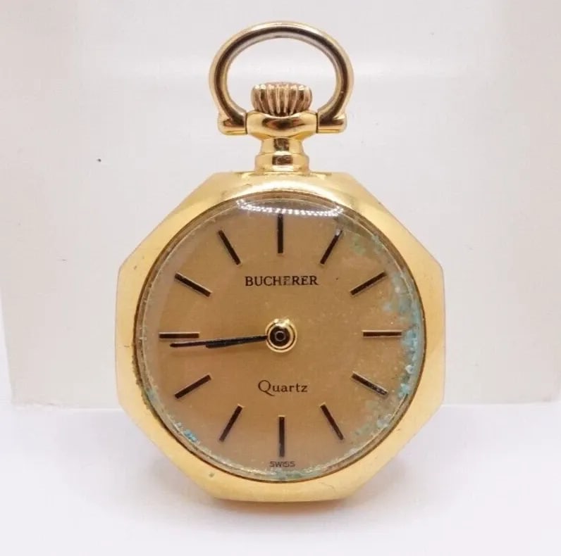 BUCHERER VINTAGE FLORAL SWISS QUARTZ SMALL POCKET WATCH - 20MM SOLD AS IS: BUCHERER VINTAGE FLORAL SWISS QUARTZ SMALL POCKET WATCH - 20MM SOLD AS IS Bucherer Vintage Floral Swiss Quartz Small Pocket Watch Case Size - 20mm