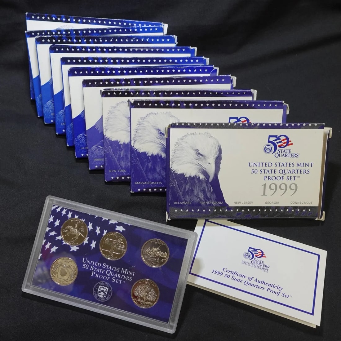 1998 - 2008 U.S MINT 50 STATES QUARTERS CLAD PROOF SET BOX & COA (1 of 2)