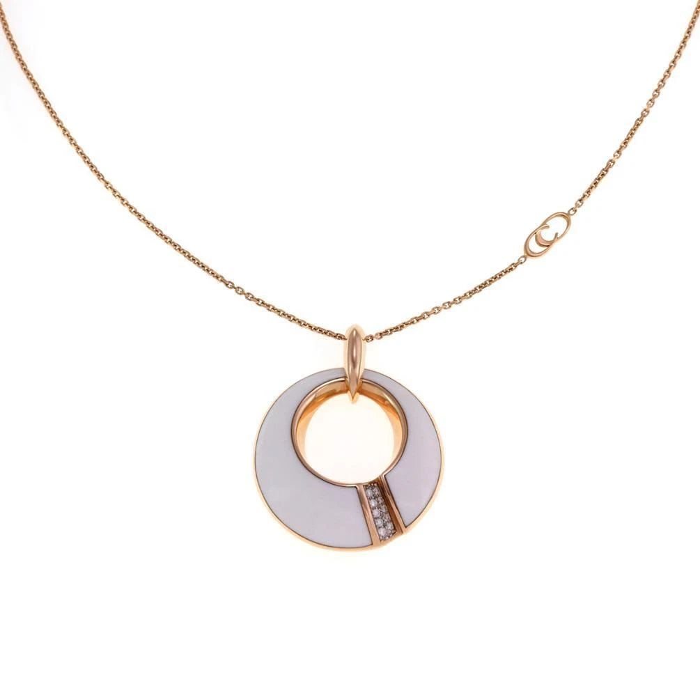 CHIMENTO DIAMOND NECKLACE 18K ROSE GOLD CIRCLE PENDANT & CHAIN: CHIMENTO DIAMOND NECKLACE 18K ROSE GOLD CIRCLE PENDANT & CHAIN CHIMENTO DIAMOND NECKLACE 18K ROSE GOLD CIRCLE PENDANT & CHAIN Chimento Diamond White Agate 18k Rose Gold Circle Pendant & Chain Descript